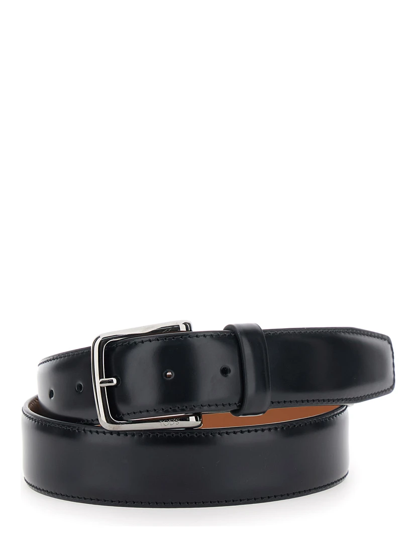 Black Belt with Adjustable Buckle Closure in Leather Man