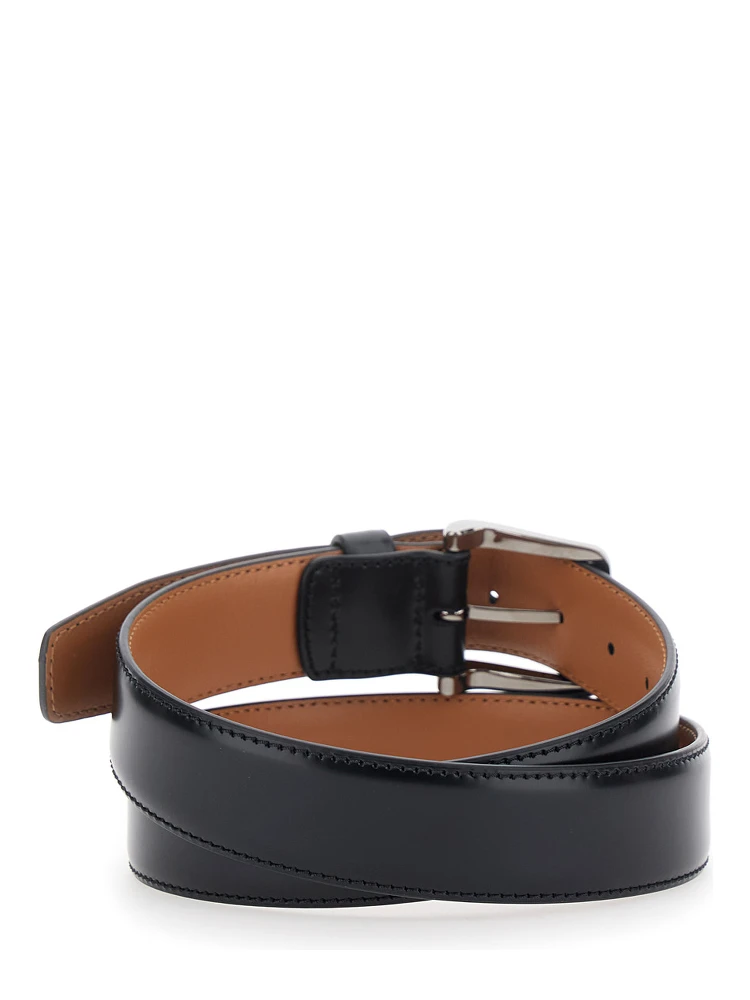 Black Belt with Adjustable Buckle Closure in Leather Man alternative