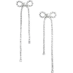 Silver Colored Pendant Earings with Bow Detail and all-Over Crystal Embellishments in Copper Woman