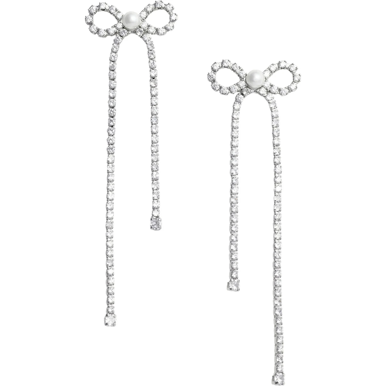 Silver Colored Pendant Earings with Bow Detail and all-Over Crystal Embellishments in Copper Woman