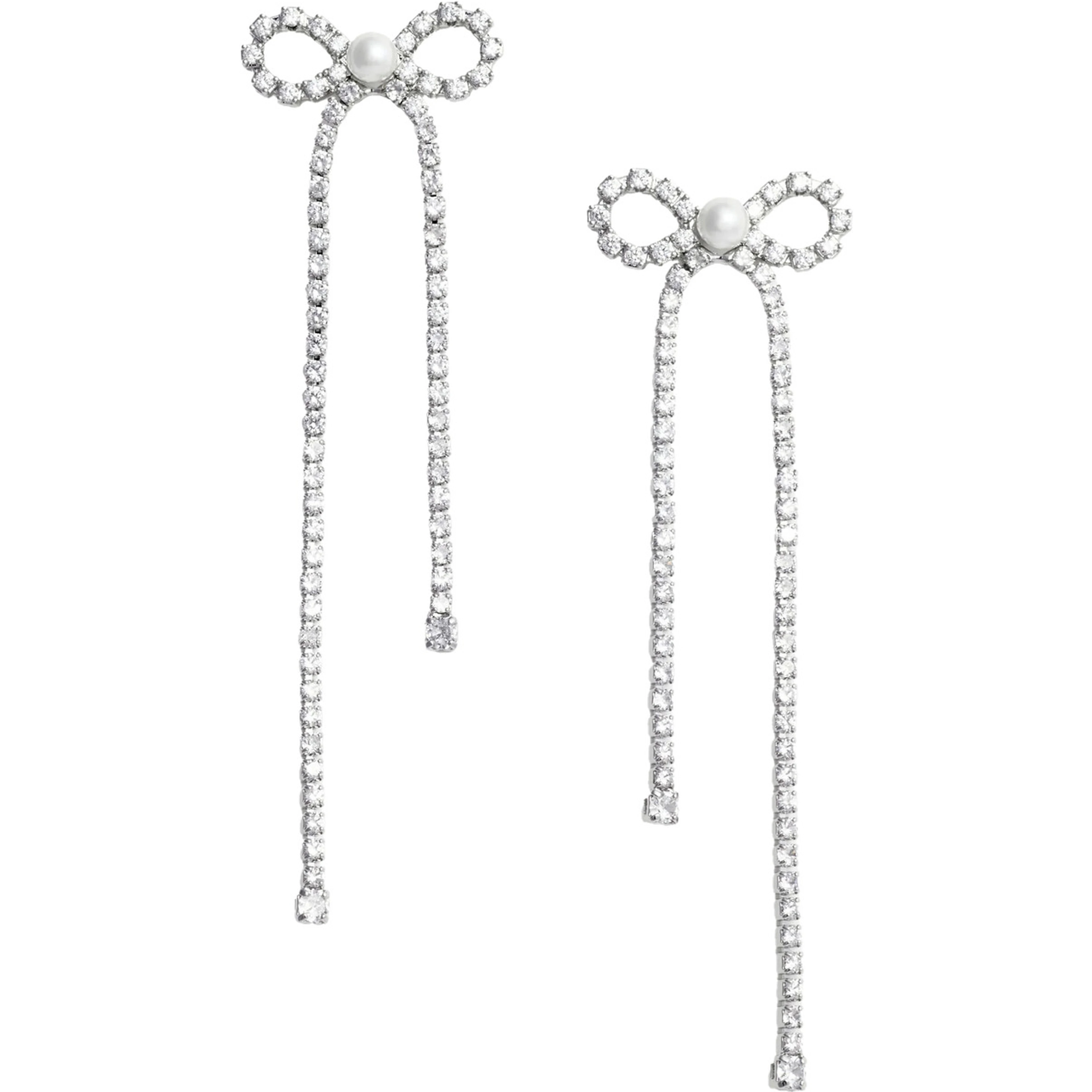 Silver Colored Pendant Earings with Bow Detail and all-Over Crystal Embellishments in Copper Woman