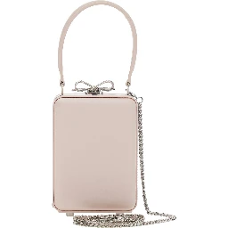 Pink Clutch Bag with All-Over Floral Details and Metallic Bow in Satin Woman