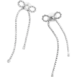 Silver Colored Pendant Earings with Bow Detail and all-Over Crystal Embellishments in Copper Woman