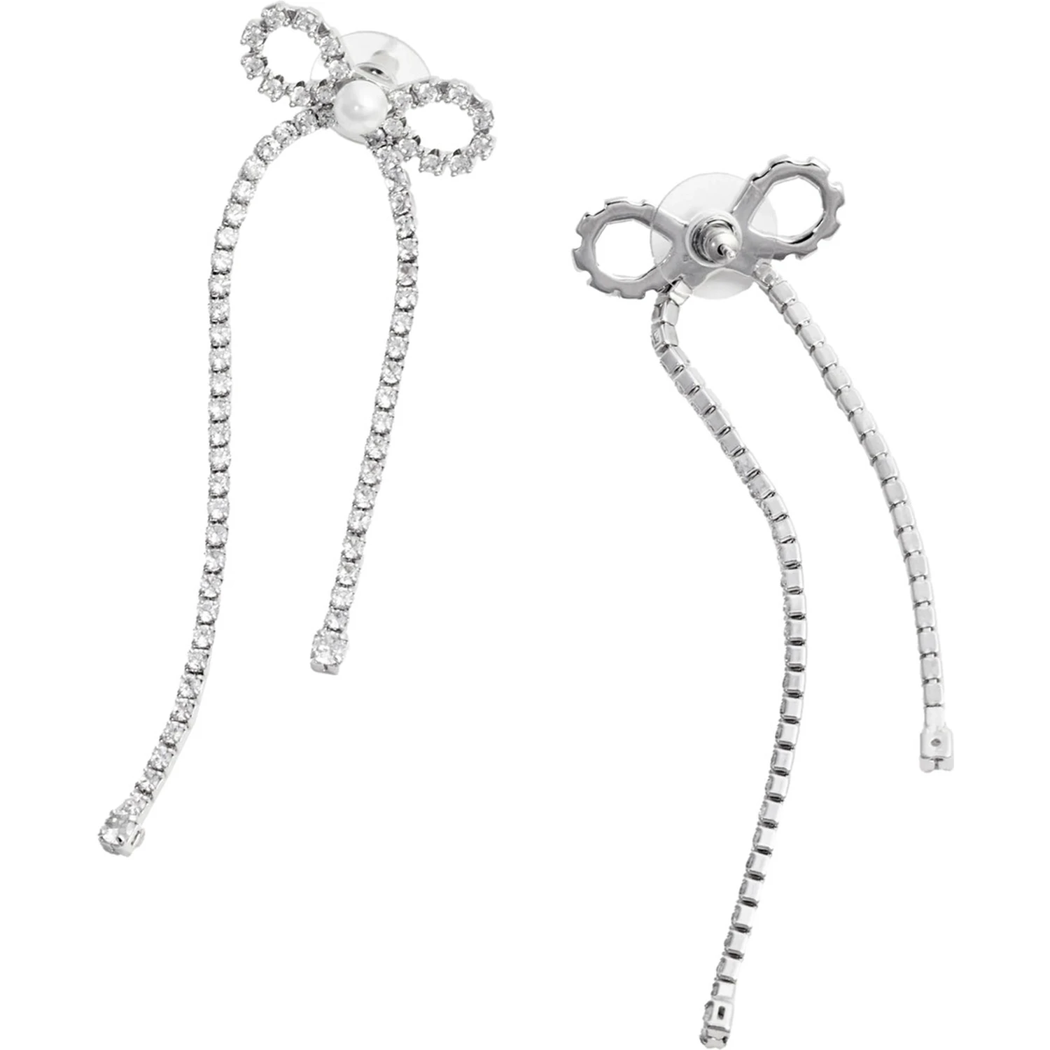 Silver Colored Pendant Earings with Bow Detail and all-Over Crystal Embellishments in Copper Woman