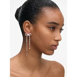 Silver Colored Pendant Earings with Bow Detail and all-Over Crystal Embellishments in Copper Woman