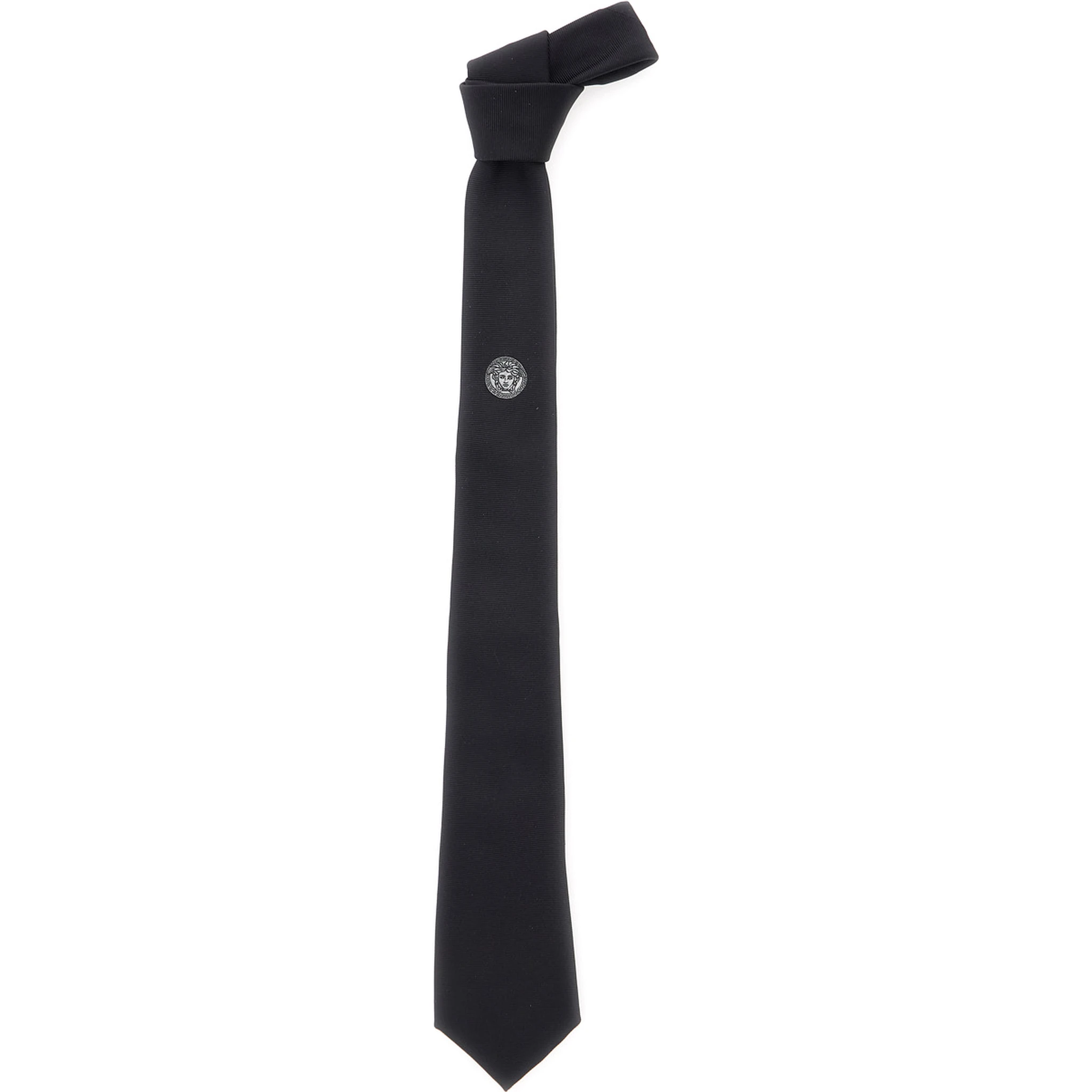 Black TIe with Medusa on the Front in Silk Man