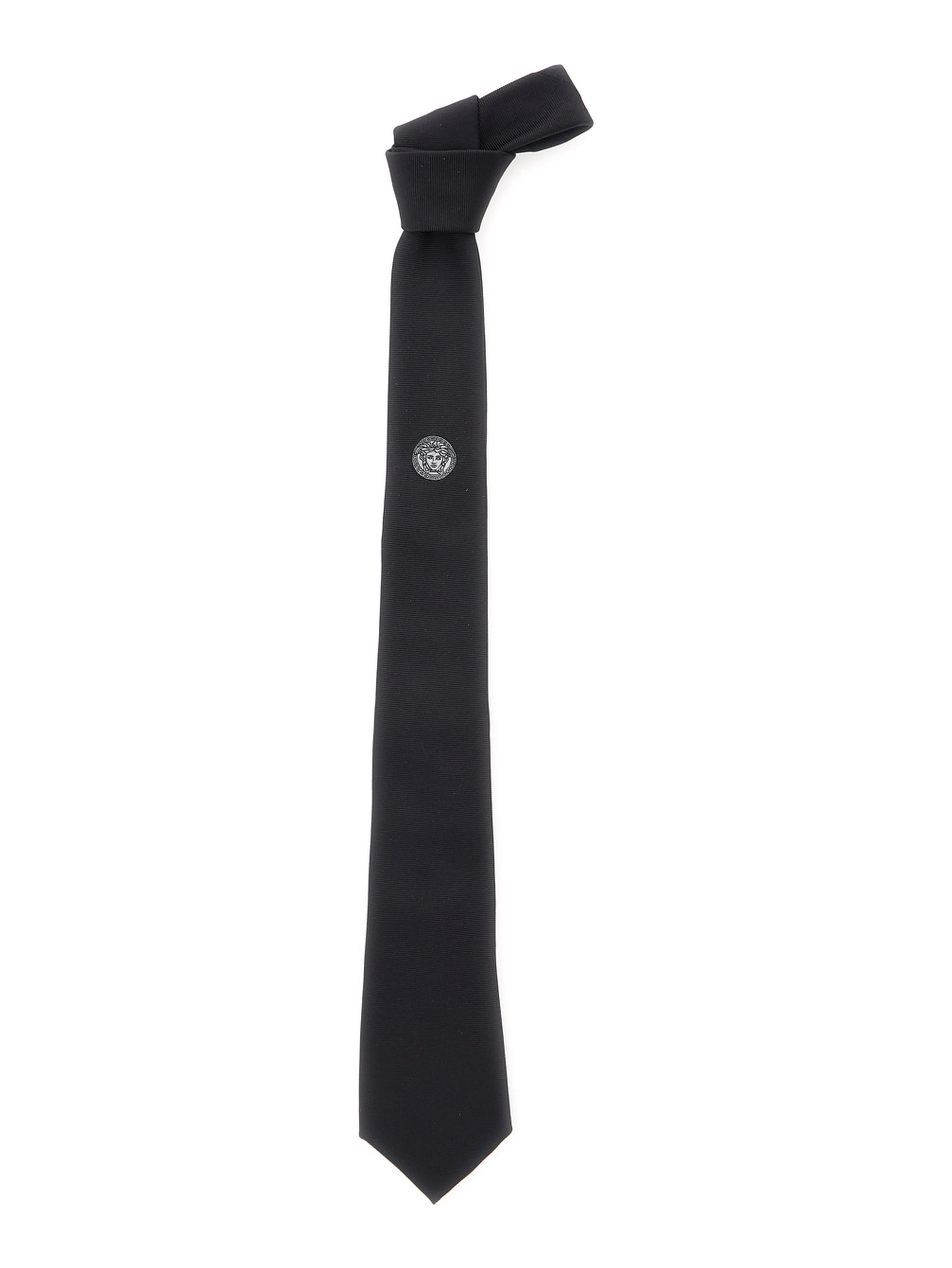 Black TIe with Medusa on the Front in Silk Man