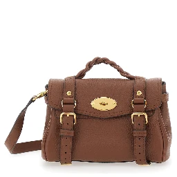 Alexa Mini Brown Handbag with Twist Lock in Hammered Leather Woman