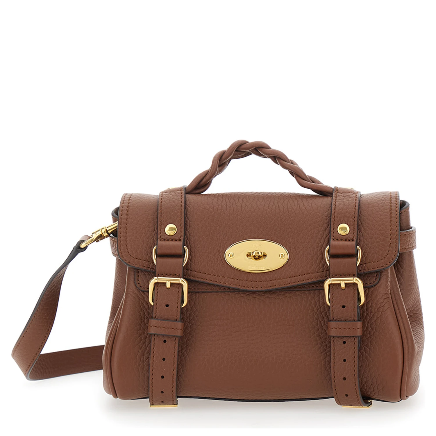 Alexa Mini Brown Handbag with Twist Lock in Hammered Leather Woman