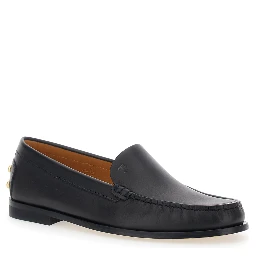 Black Loafers with Embossed Logo and Stud Details on the Back in Leather Woman