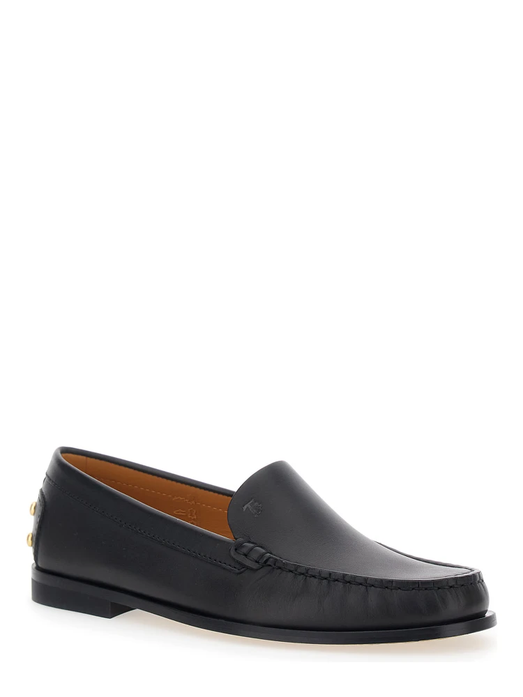 Black Loafers with Embossed Logo and Stud Details on the Back in Leather Woman alternative