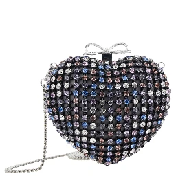 Multicolor Heart Shaped Clutch with Pearl Embellishments and Bow Detail in Tech Fabric Woman