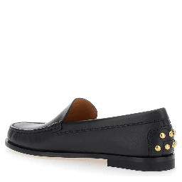 Black Loafers with Embossed Logo and Stud Details on the Back in Leather Woman