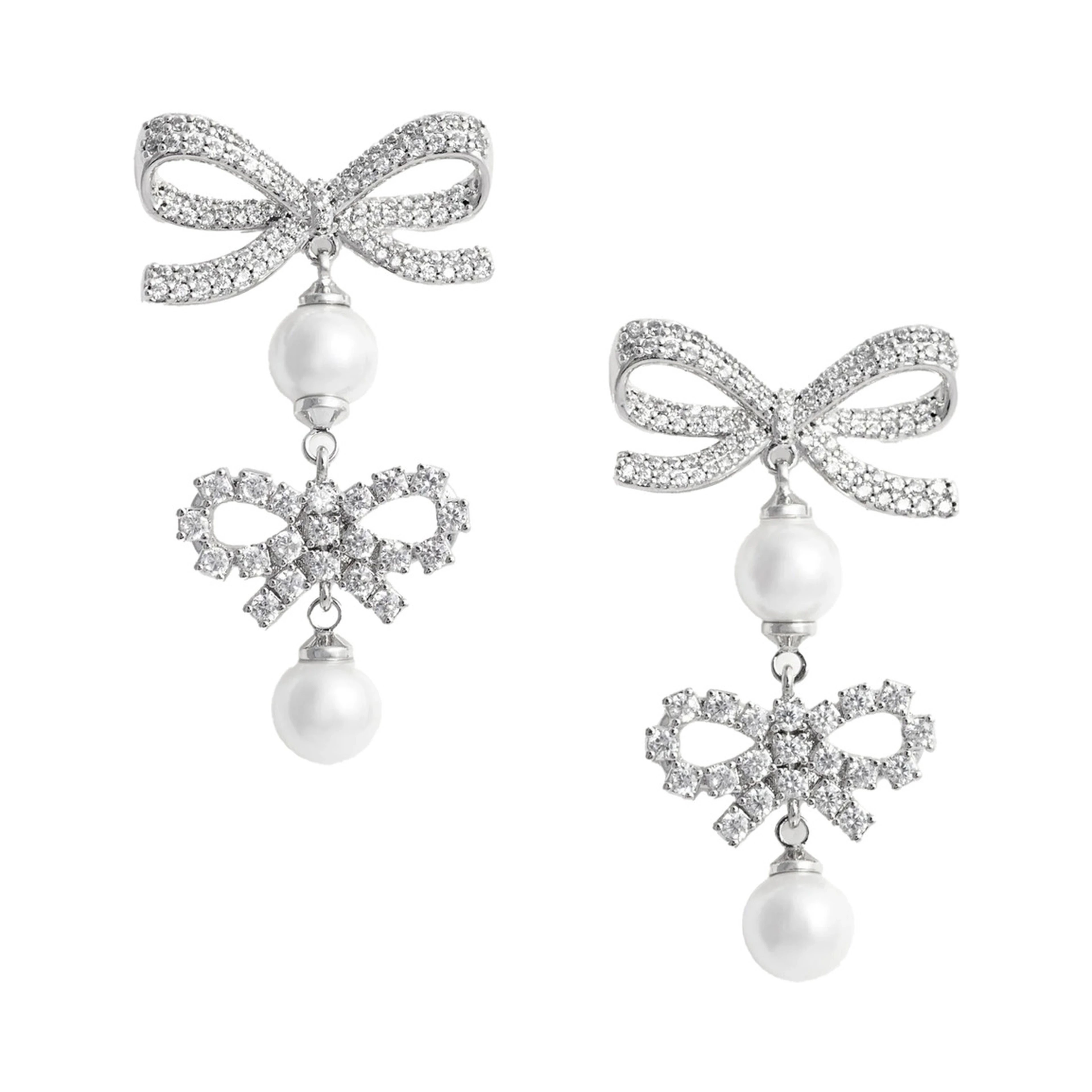 Silver Colored Earings with Double Bow and Crystal Embellishments in Copper Woman
