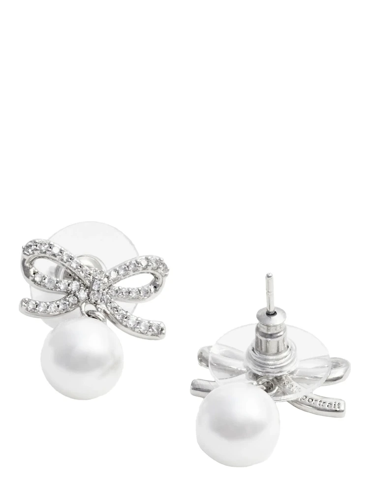 Silver Colored Earings with Bow Silhouette and Pearl Embellishment in Copper Woman alternative