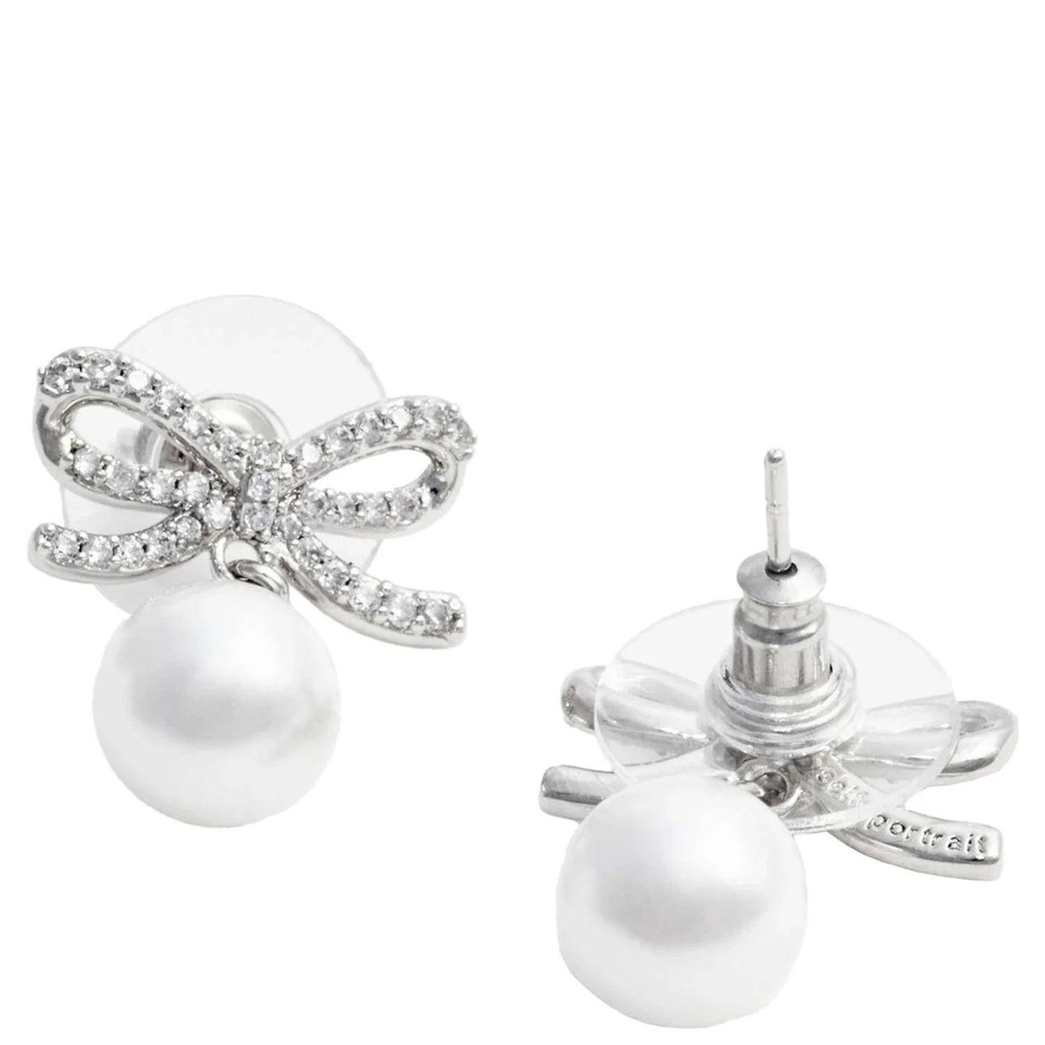 Silver Colored Earings with Bow Silhouette and Pearl Embellishment in Copper Woman