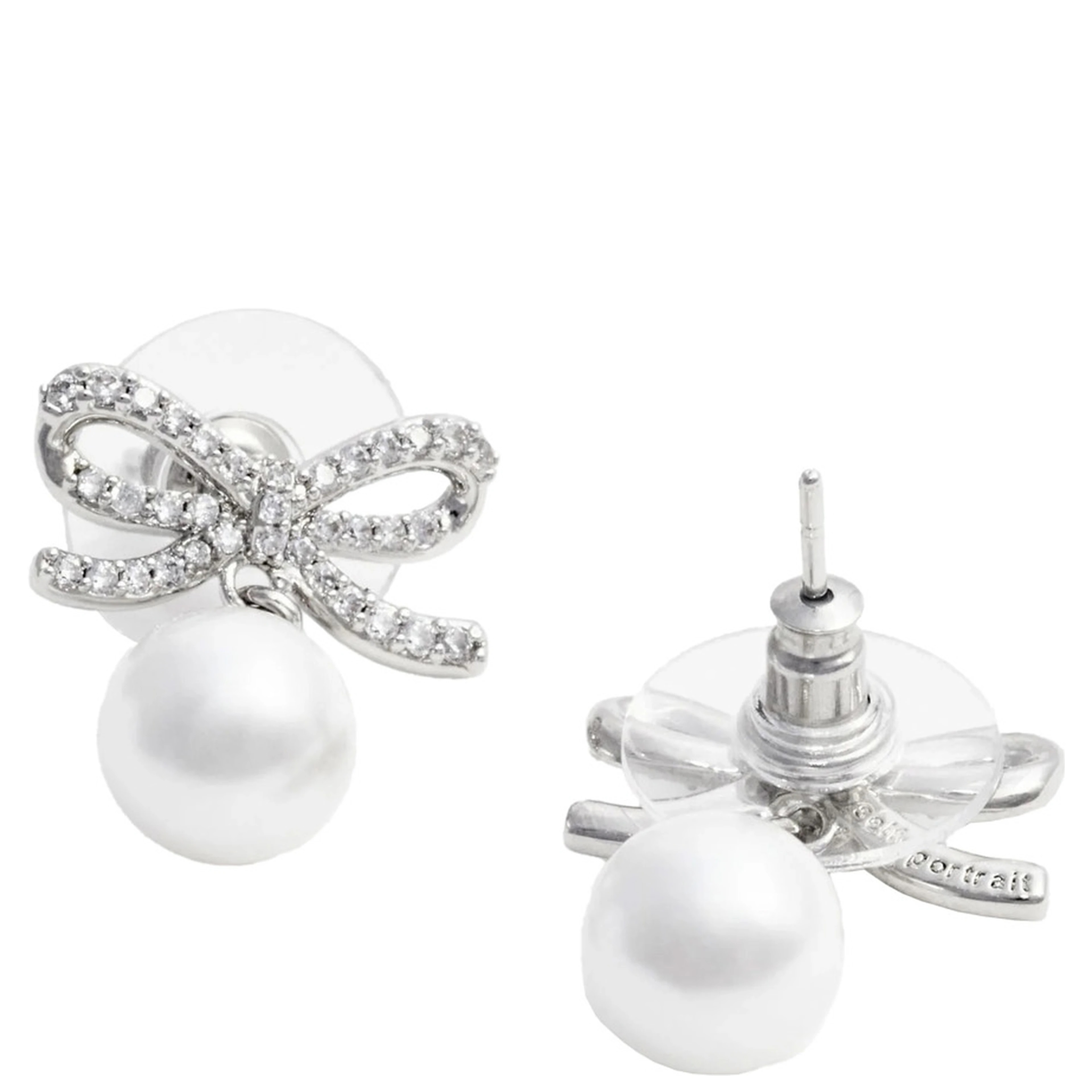 Silver Colored Earings with Bow Silhouette and Pearl Embellishment in Copper Woman