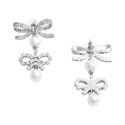 Silver Colored Earings with Double Bow and Crystal Embellishments in Copper Woman