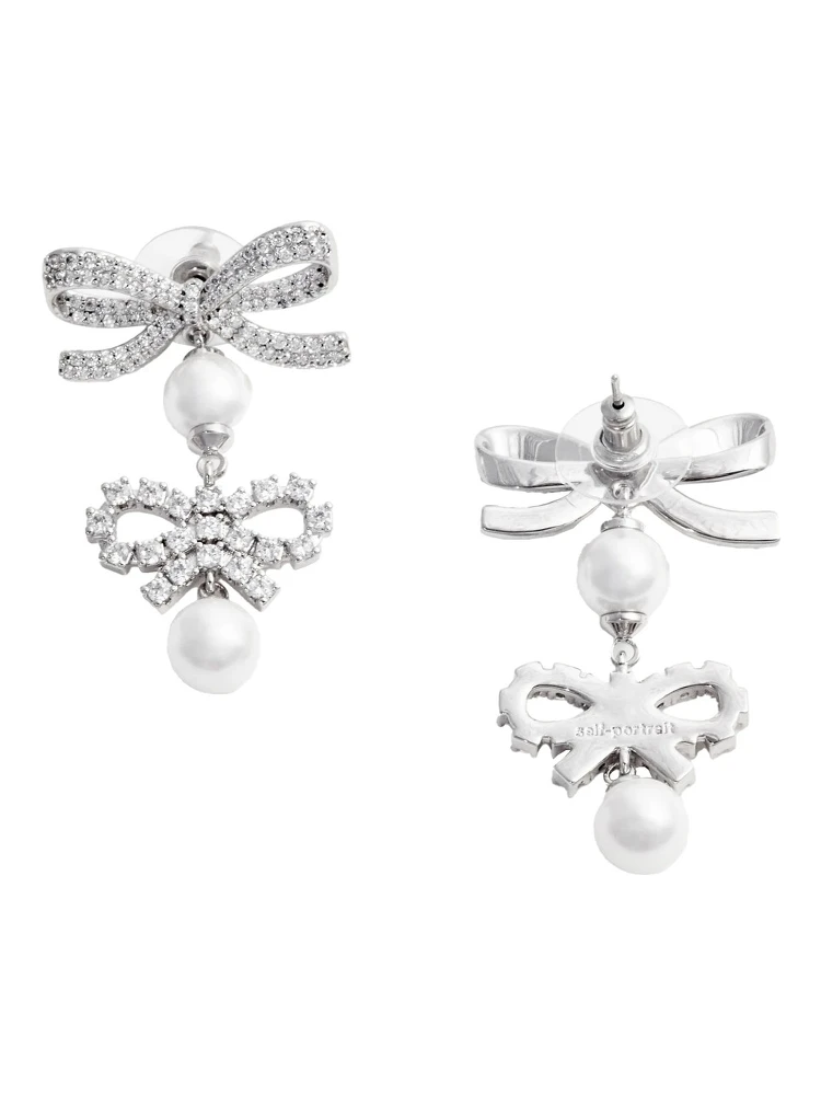 Silver Colored Earings with Double Bow and Crystal Embellishments in Copper Woman alternative