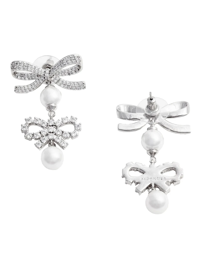 Silver Colored Earings with Double Bow and Crystal Embellishments in Copper Woman