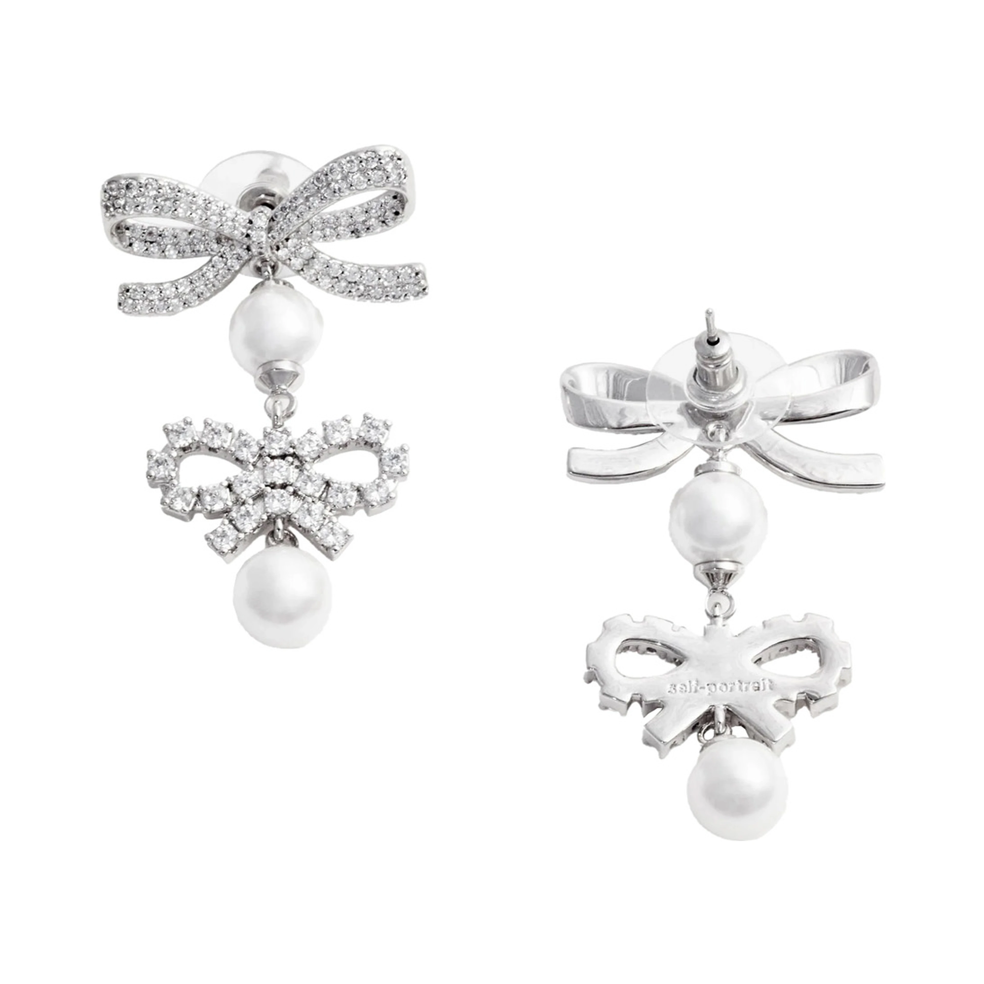 Silver Colored Earings with Double Bow and Crystal Embellishments in Copper Woman