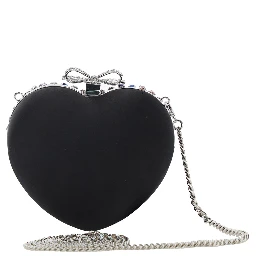 Multicolor Heart Shaped Clutch with Pearl Embellishments and Bow Detail in Tech Fabric Woman