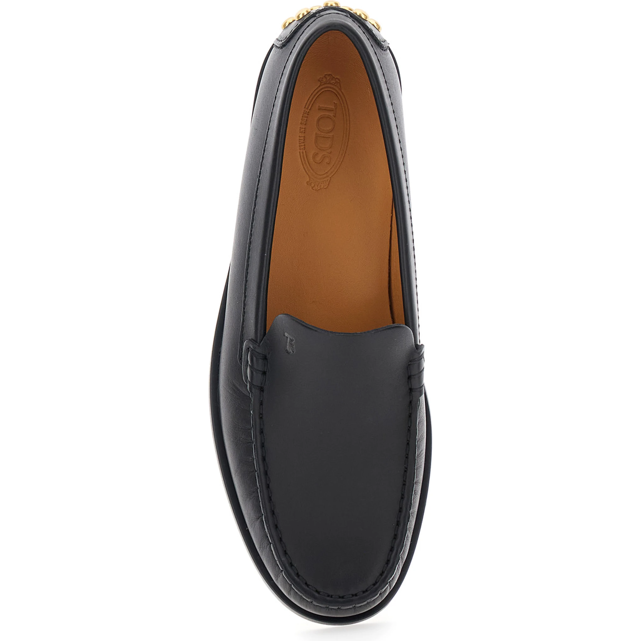 Black Loafers with Embossed Logo and Stud Details on the Back in Leather Woman
