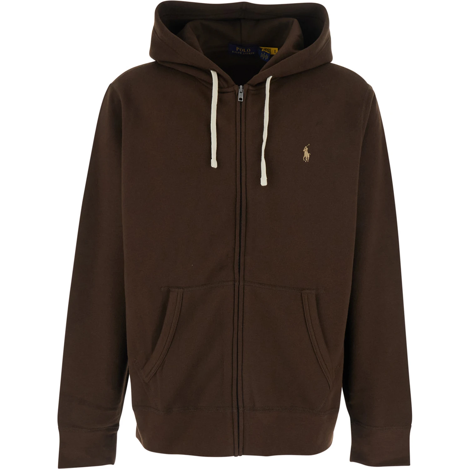 Brown Sweatshirt with Drawstring Hood and Pony Embroidery on the Front in Cotton Blend Man