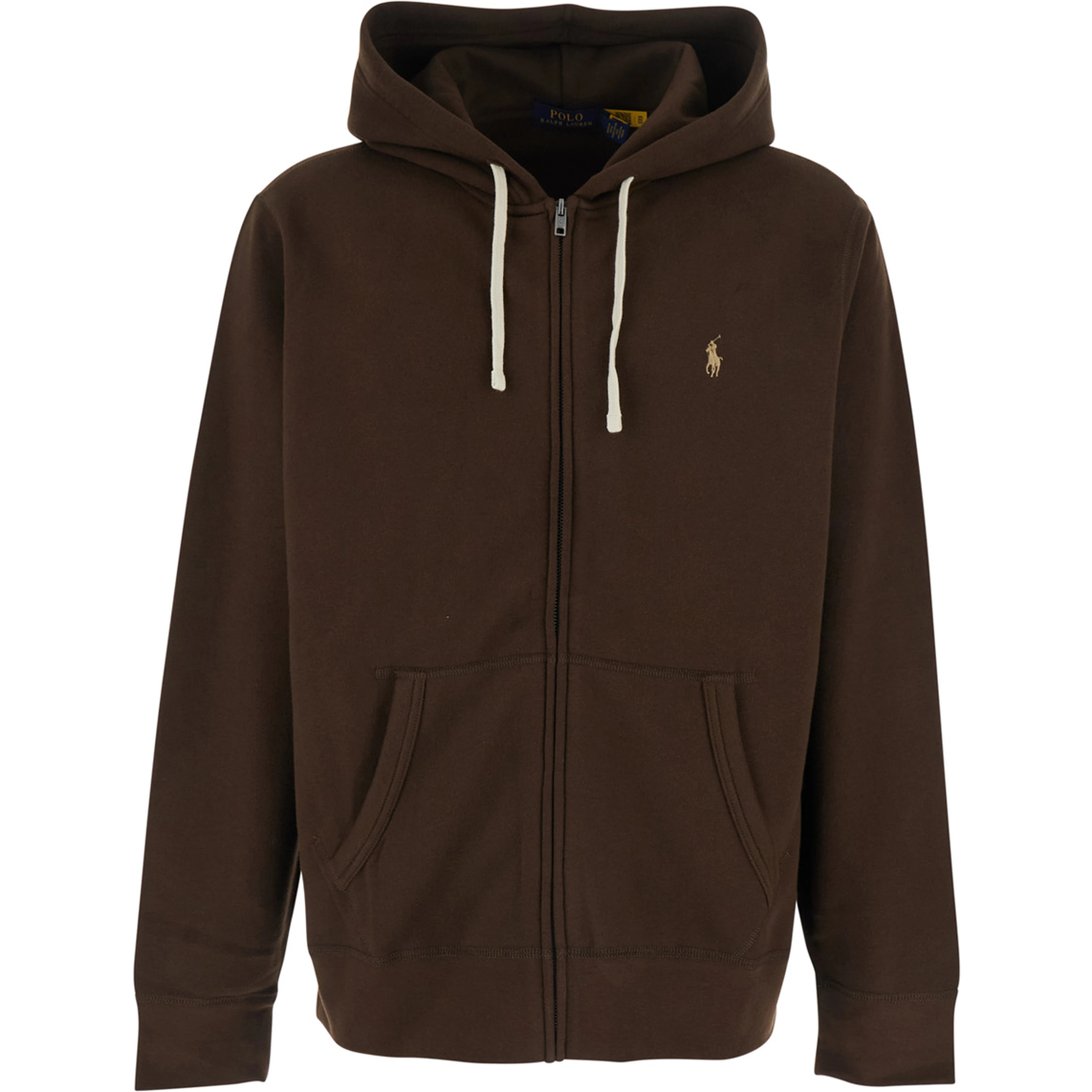 Brown Sweatshirt with Drawstring Hood and Pony Embroidery on the Front in Cotton Blend Man