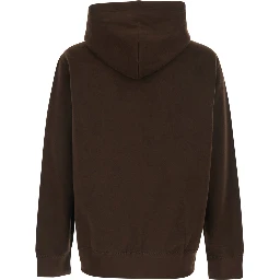 Brown Sweatshirt with Drawstring Hood and Pony Embroidery on the Front in Cotton Blend Man