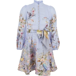 Rebellion Multicolor Midi Dress with Bow Detail on the Front and All-Over Floral Print in Linen Woman