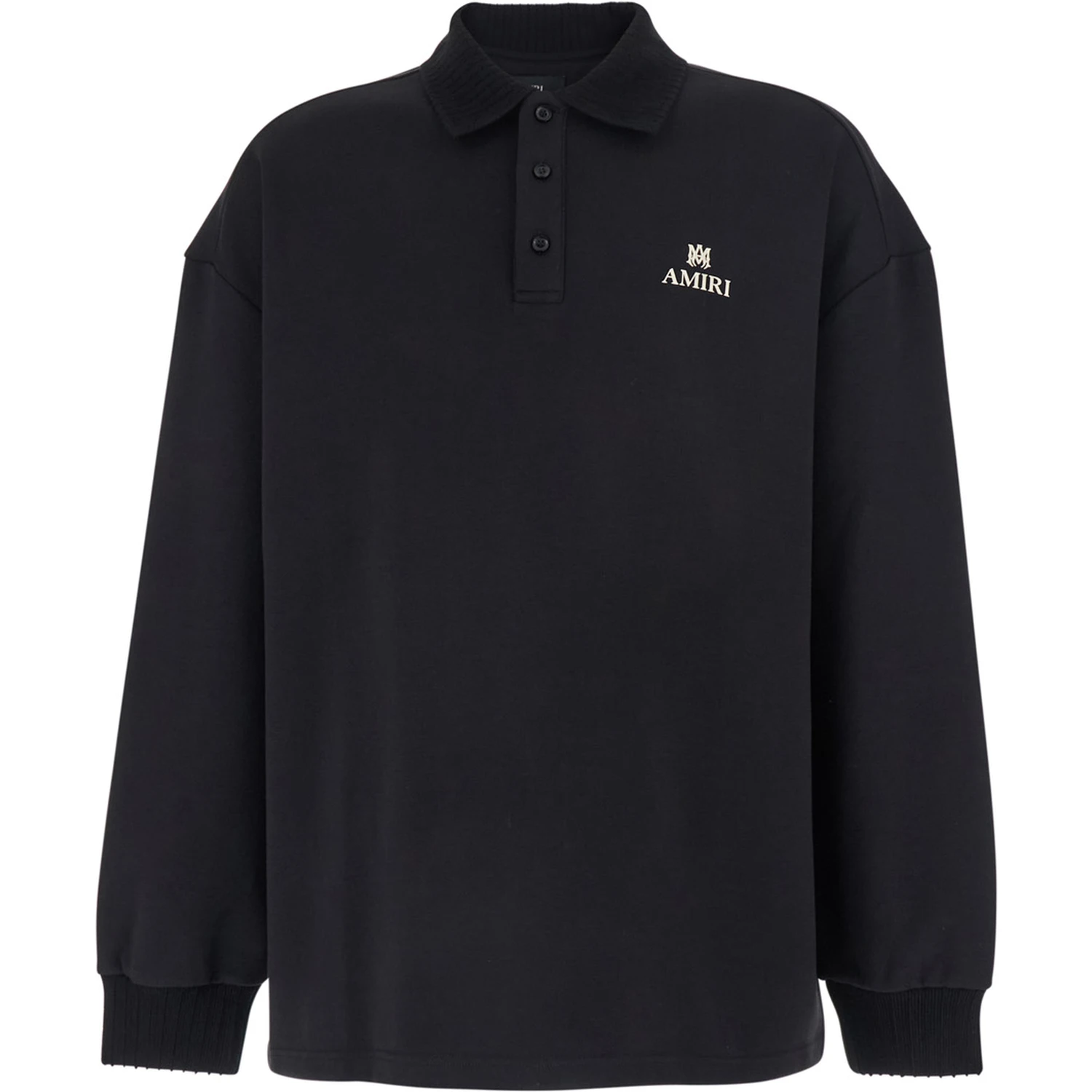 Black Sweatshirt with Polo Neck and Front Lettering Logo in Cotton Man
