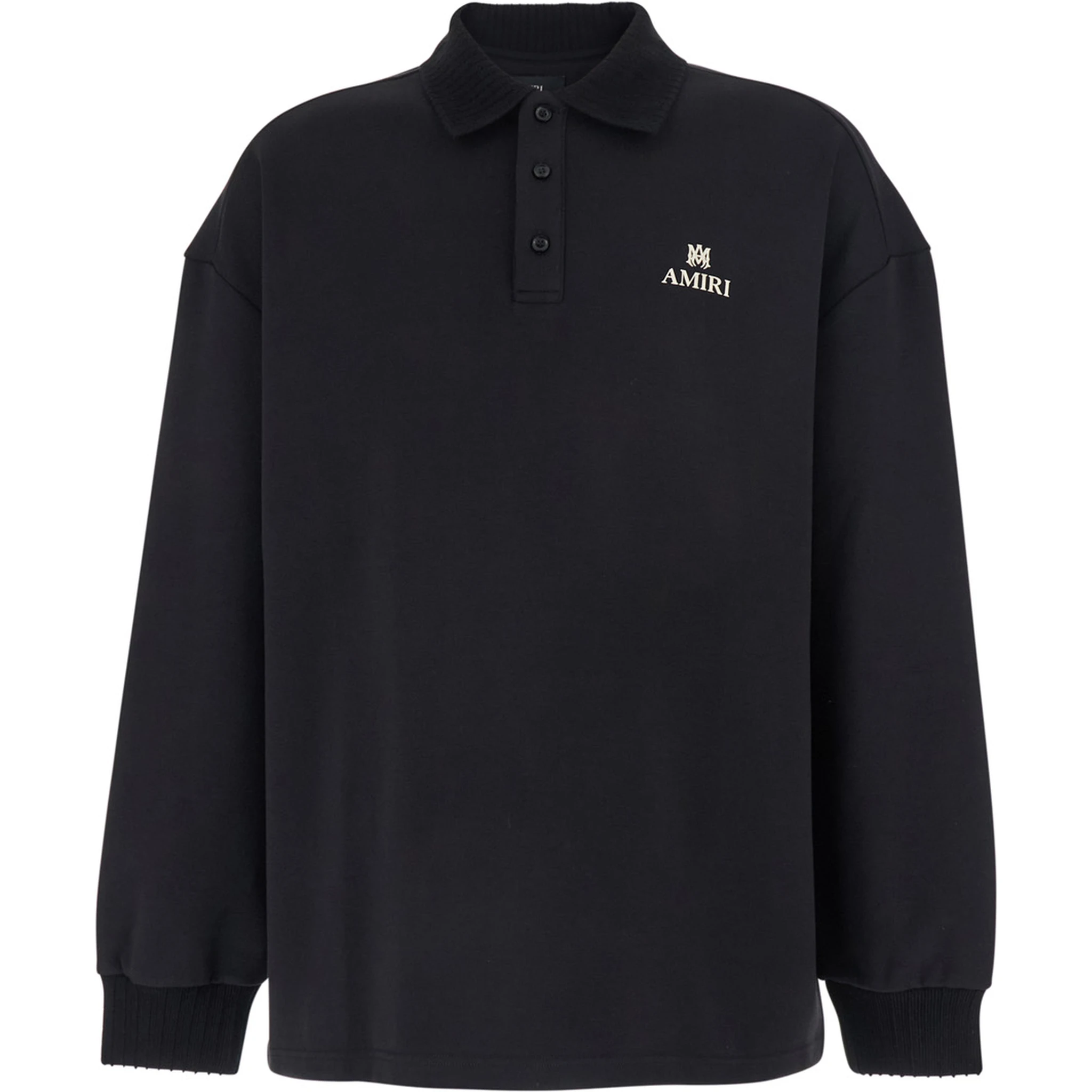 Black Sweatshirt with Polo Neck and Front Lettering Logo in Cotton Man