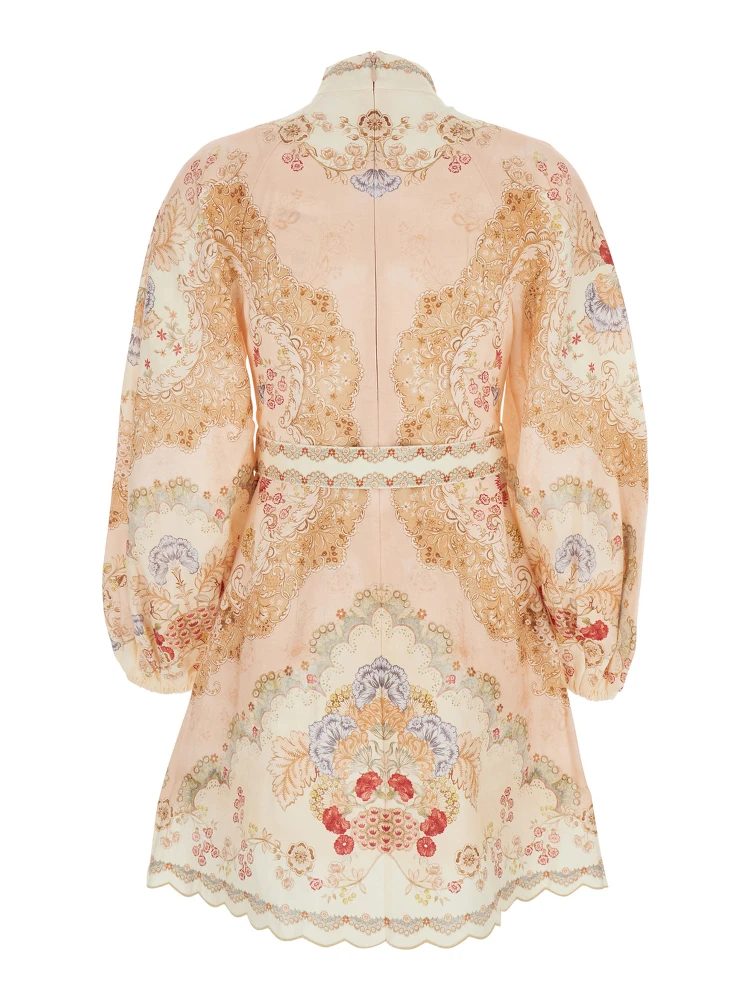 Daylight Multicolor Midi Dress with Long Puffed Sleeves and All-Over Floral Print in Linen Woman alternative