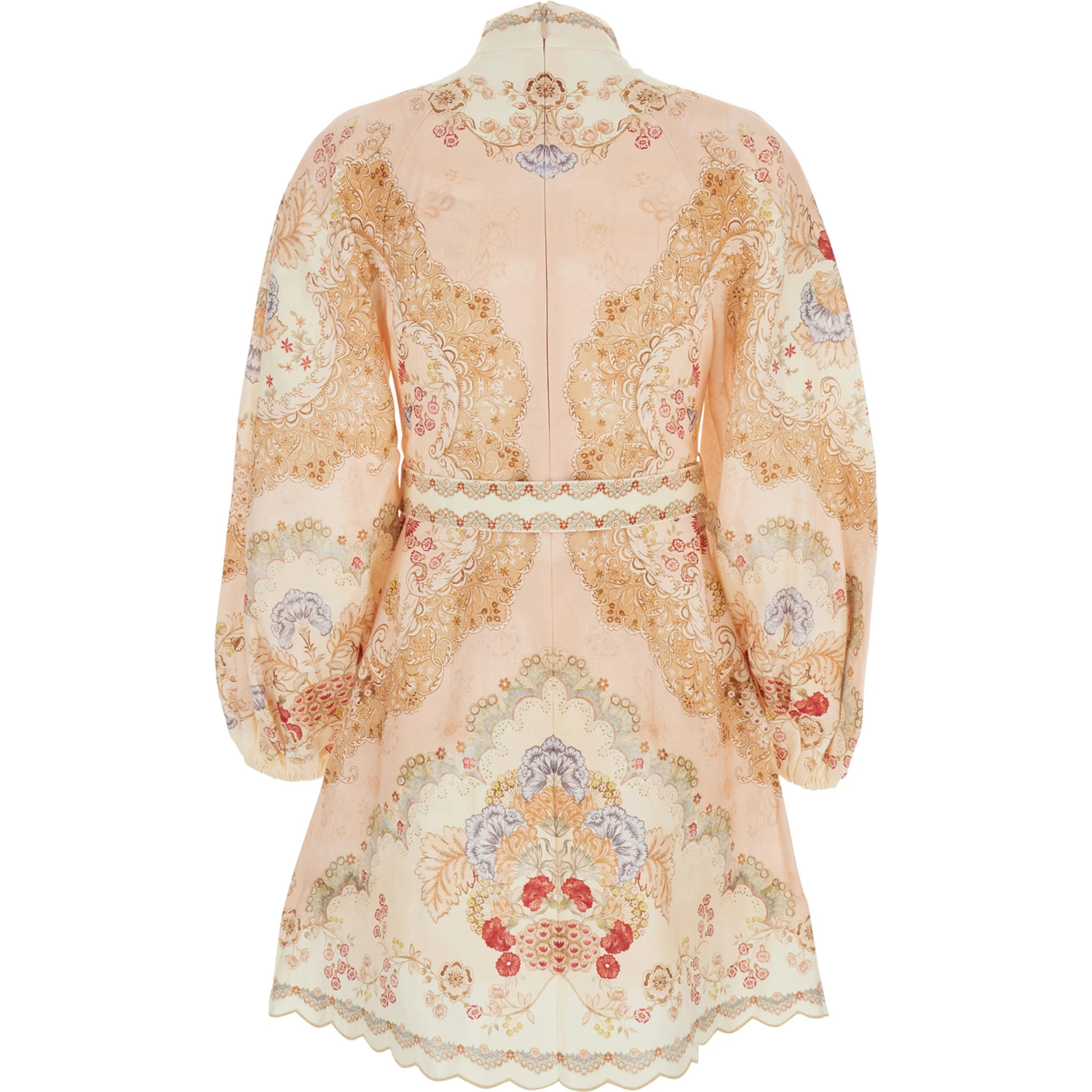 Daylight Multicolor Midi Dress with Long Puffed Sleeves and All-Over Floral Print in Linen Woman