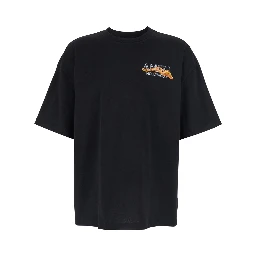 Black Crewneck T-Shirt with Logo on Front and on the Back in Cotton Man