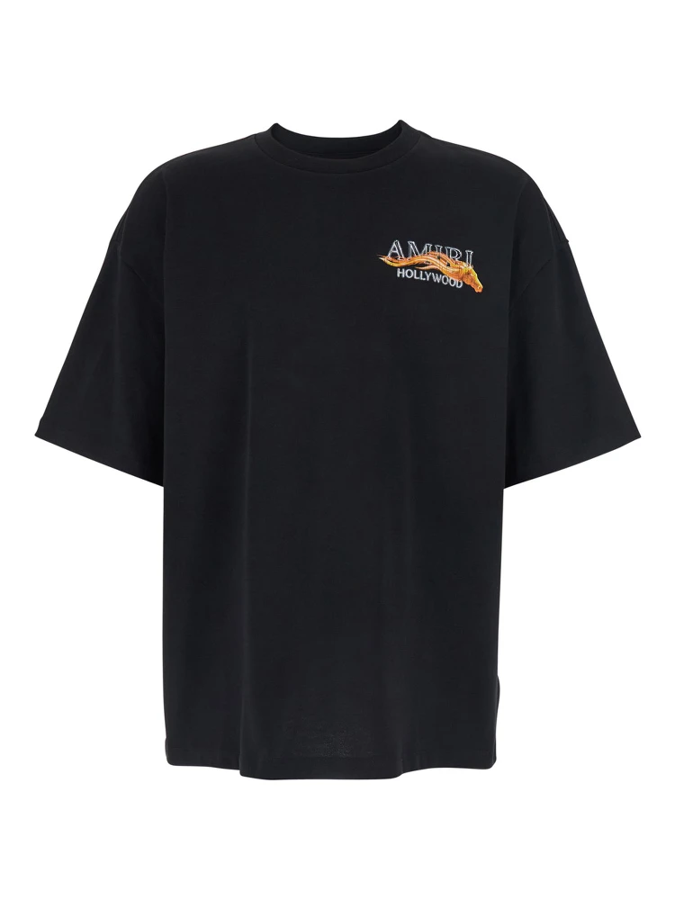 Black Crewneck T-Shirt with Logo on Front and on the Back in Cotton Man