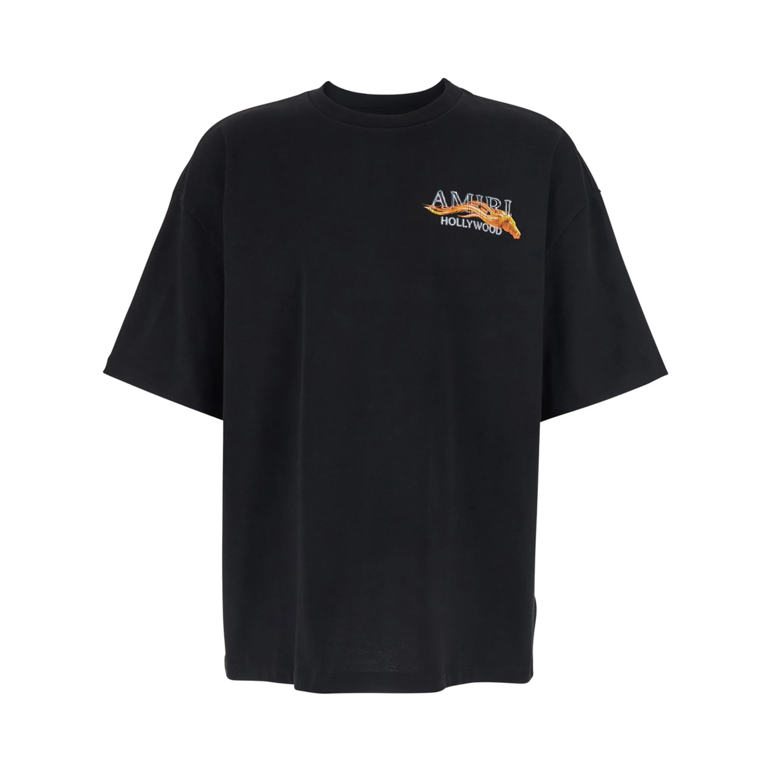 Black Crewneck T-Shirt with Logo on Front and on the Back in Cotton Man