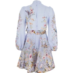 Rebellion Multicolor Midi Dress with Bow Detail on the Front and All-Over Floral Print in Linen Woman