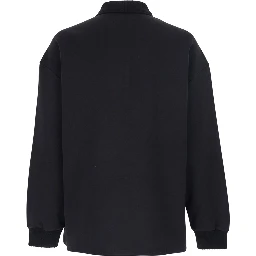 Black Sweatshirt with Polo Neck and Front Lettering Logo in Cotton Man