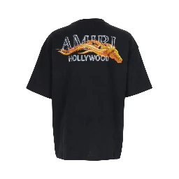 Black Crewneck T-Shirt with Logo on Front and on the Back in Cotton Man