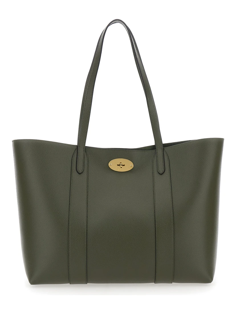 Bayswater Green Tote Bag with Front Turn-Lock Closure in Leather Woman