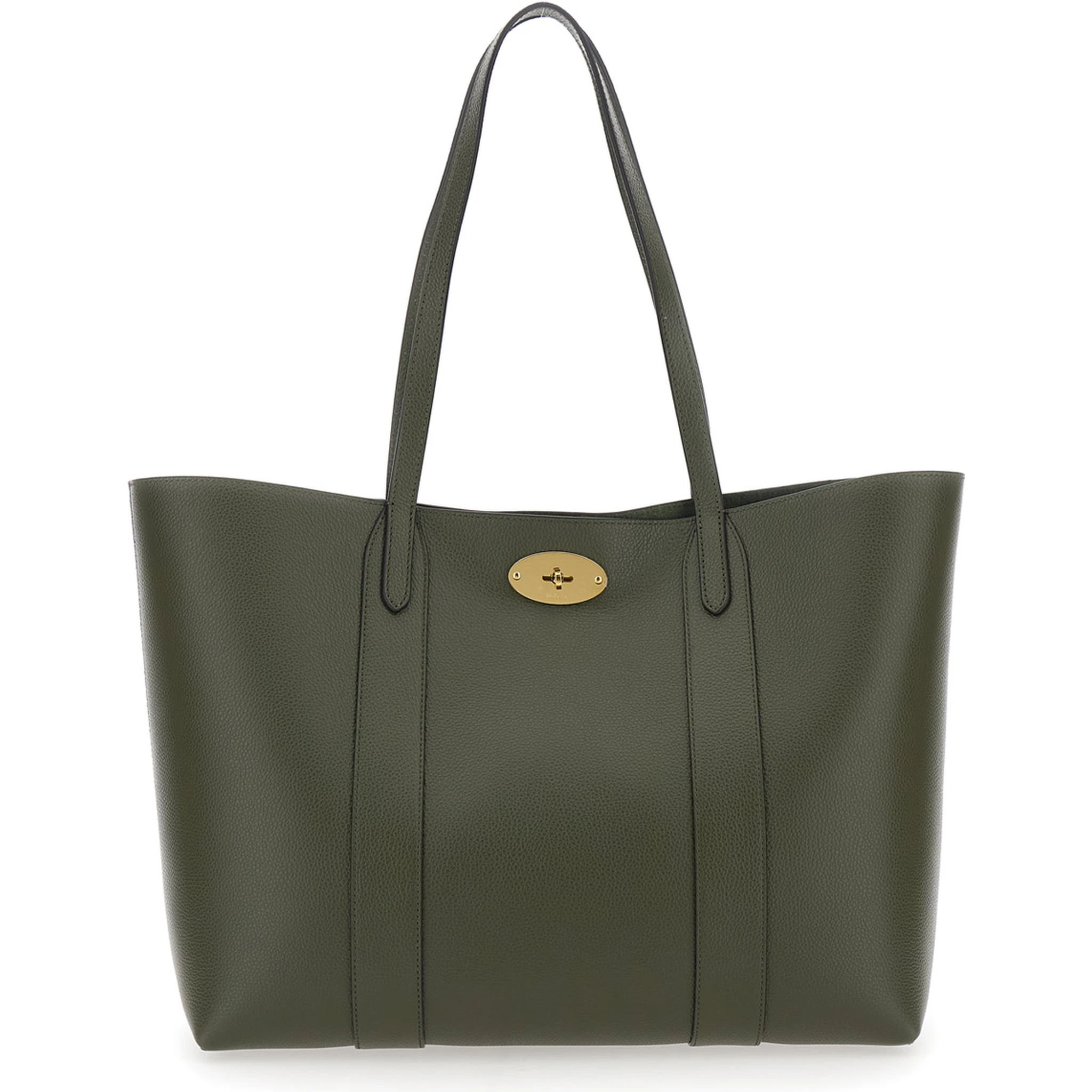 Bayswater Green Tote Bag with Front Turn-Lock Closure in Leather Woman