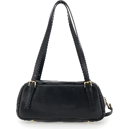 Tag Bowling Black Shoulder Bag with Metallic Logo Lettering and Medusa Head Pendant in Leather Woman