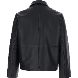 Black Crop Jacket with Classic Collar and Dropped Shoulders in Leather Man