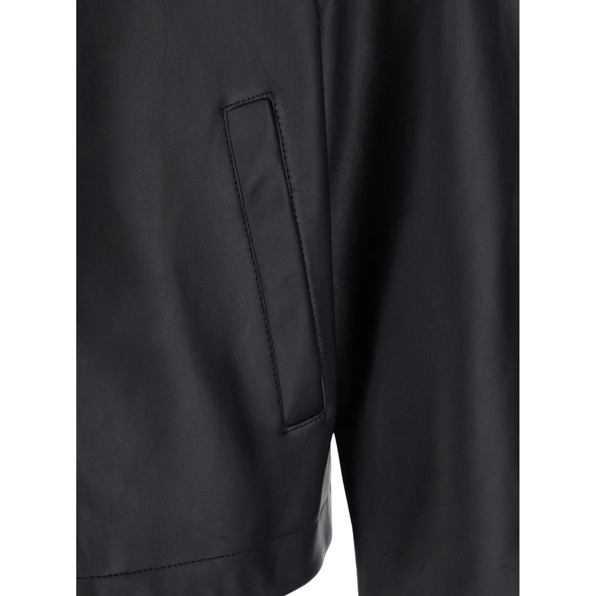 Black Crop Jacket with Classic Collar and Dropped Shoulders in Leather Man