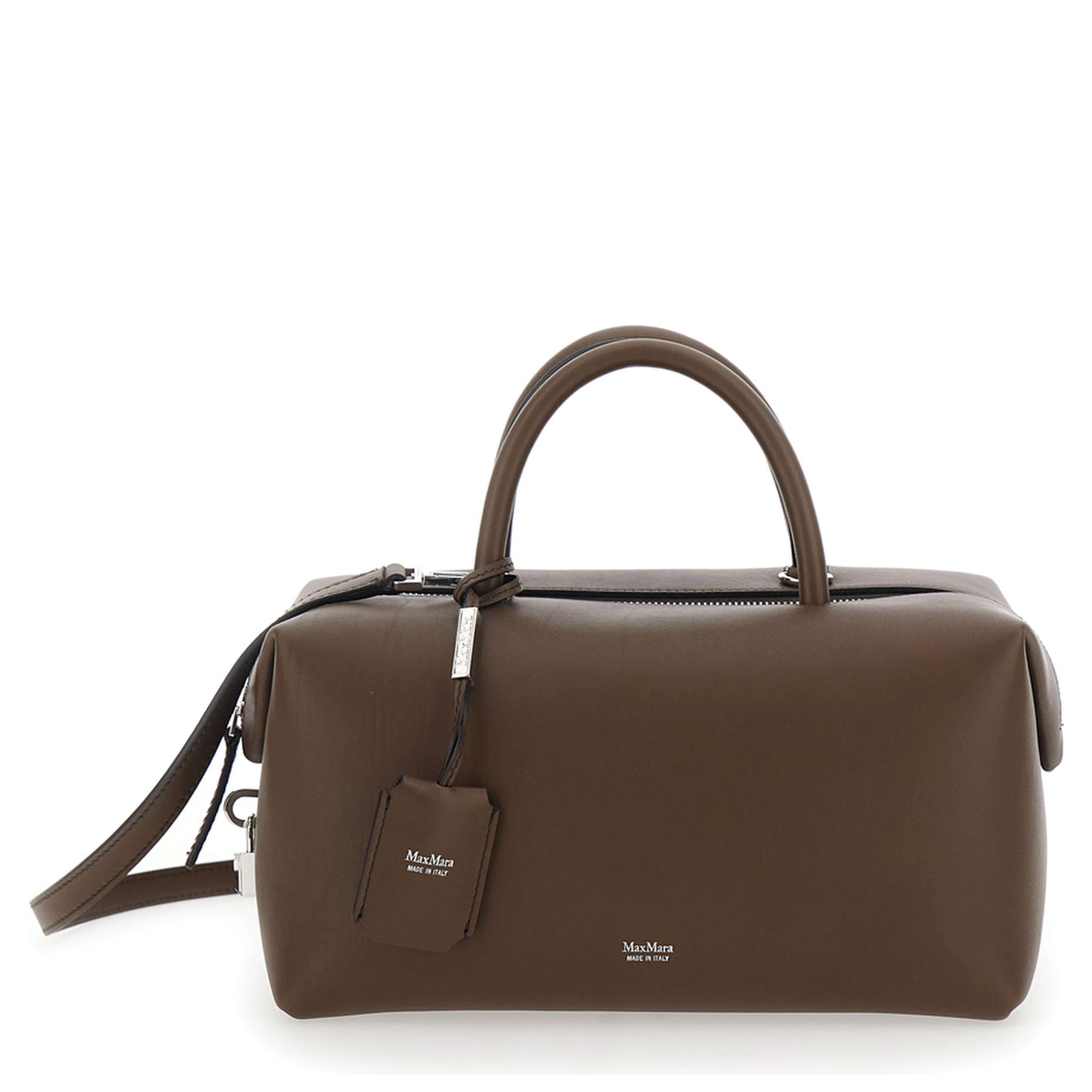 Brown Handbag with Adjustable and Removable Shoulder Strap and Logo Lettering on the Front in Leather Woman