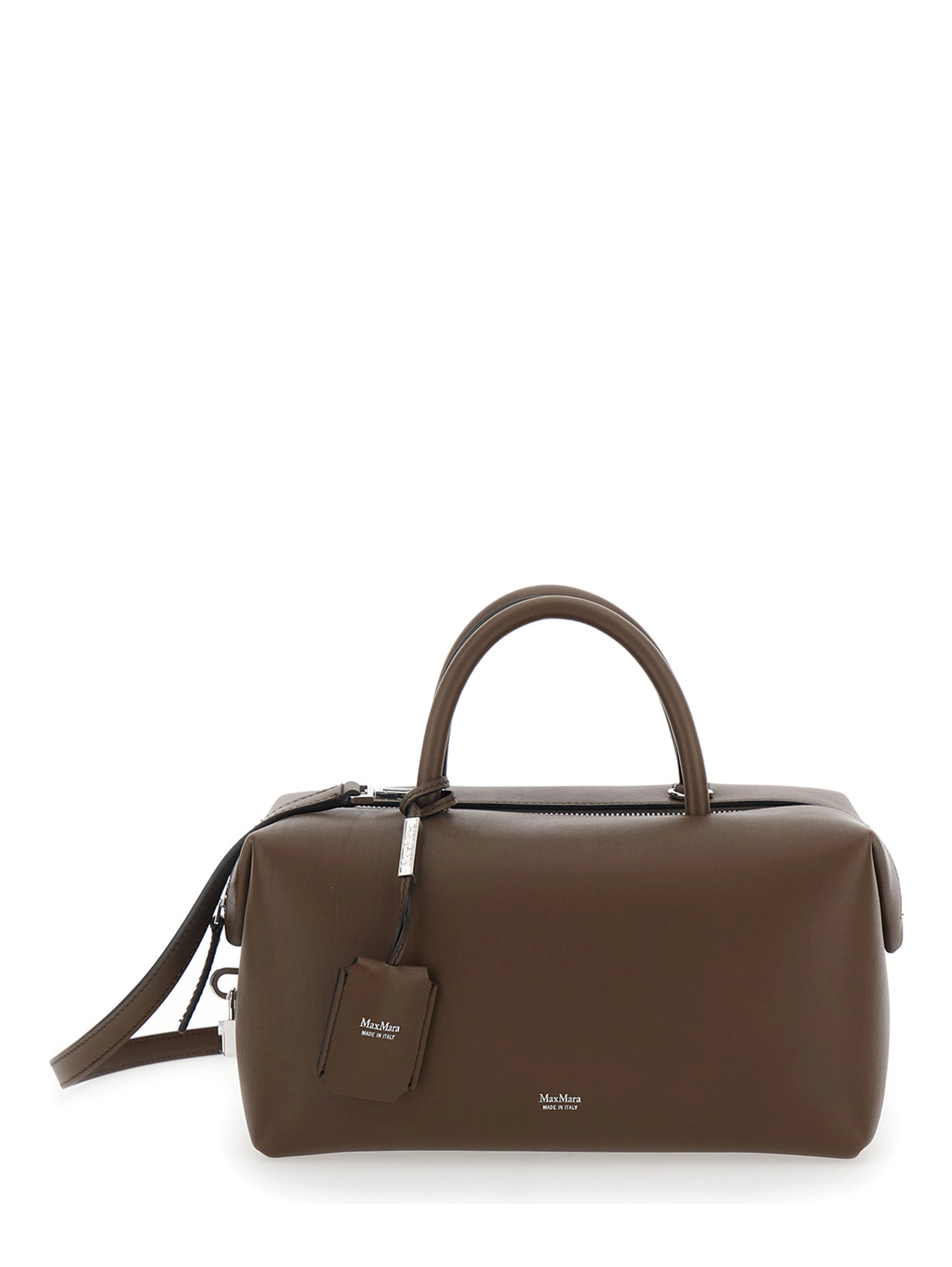 Brown Handbag with Adjustable and Removable Shoulder Strap and Logo Lettering on the Front in Leather Woman