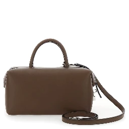 Brown Handbag with Adjustable and Removable Shoulder Strap and Logo Lettering on the Front in Leather Woman