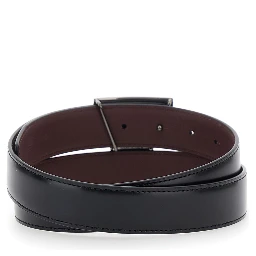 Black Belt with Adjustable Buckle Closure and T Logo Plaque in Leather Man